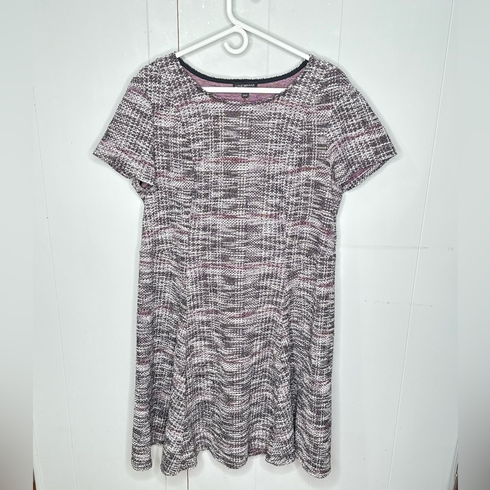 Lane Bryant Grey and Purple Short Sleeve Tweed Dress Women’s 18/20 Dark Academia